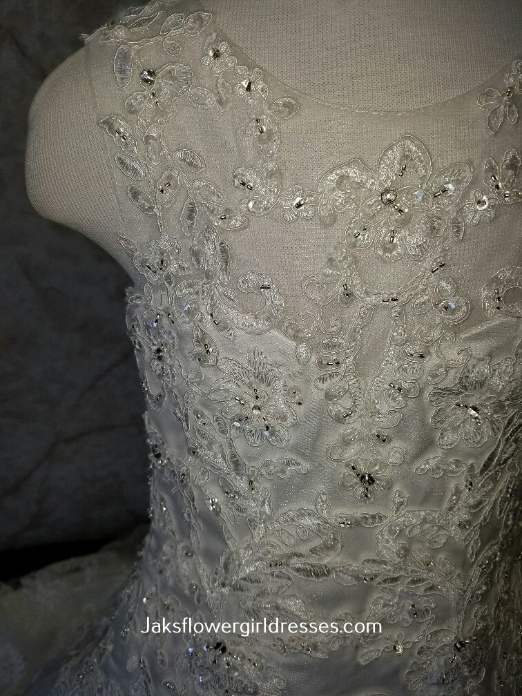 child size 3 lace flower girl dress with train